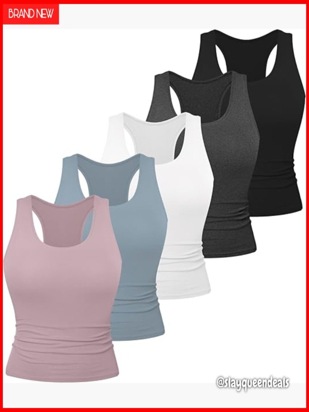 5 Pack Women's Racerback Crop Tank Tops Spandex Yoga Workout Athletic Gym